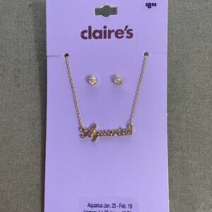Claire's Gold Aquarius Necklace and Earrings Set
